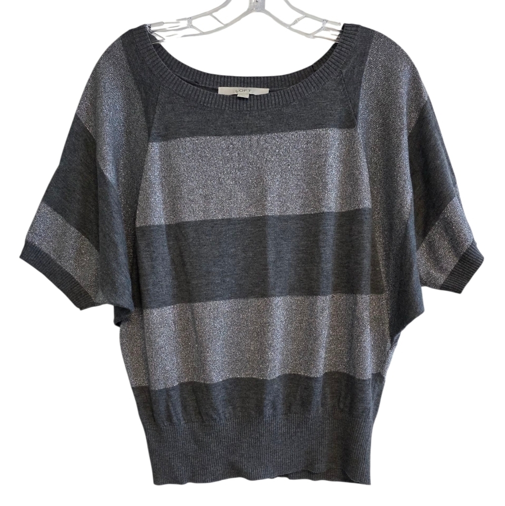 LOFT Gray And Silver Striped Sweater Size Small